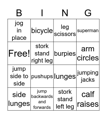 fitness bingo Card