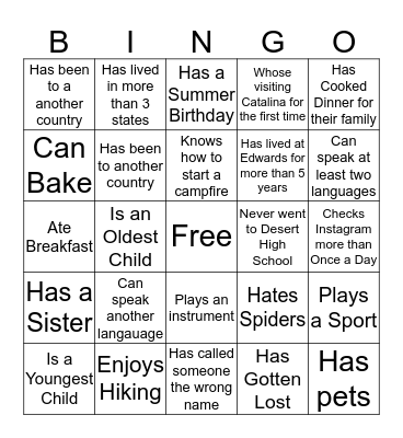 Get to Know Me... Bingo Card
