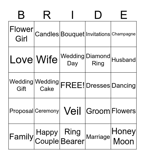 1P Bridal Shower Bingo! Bingo Card