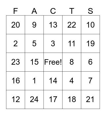 Baby Facts Bingo Card