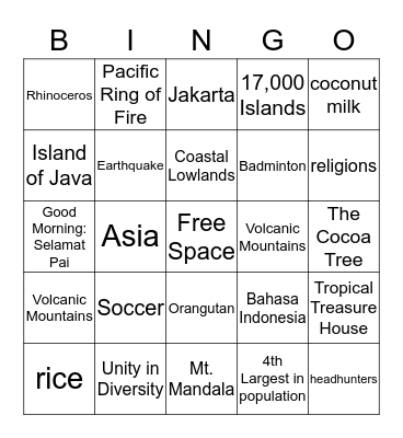 Indonesia Bingo Card