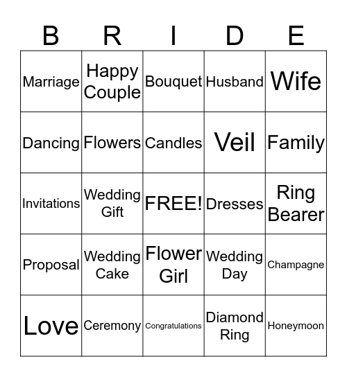 1P Bridal Shower Bingo! Bingo Card