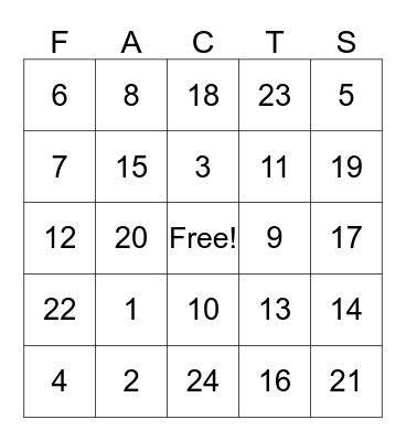 Baby Facts Bingo Card