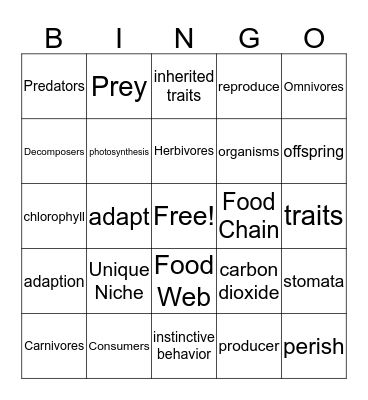 Life Science Vocabulary Bingo Card