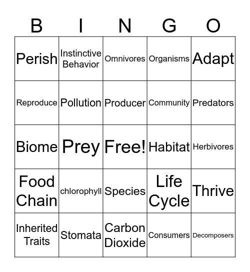 Life Science Vocabulary Bingo Card