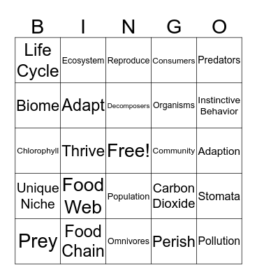 Life Science Vocabulary Bingo Card