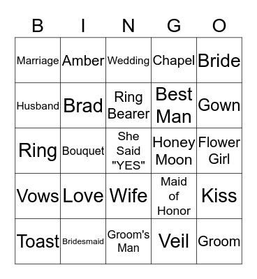 Bridal Bingo Card