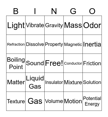 Physical Science Vocabulary Bingo Card