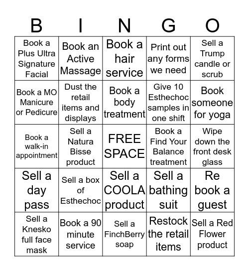 Spa Host Bingo Card