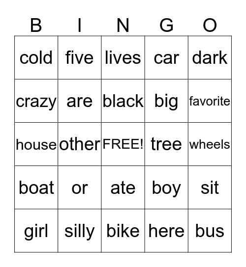 Word Tile  Bingo Card