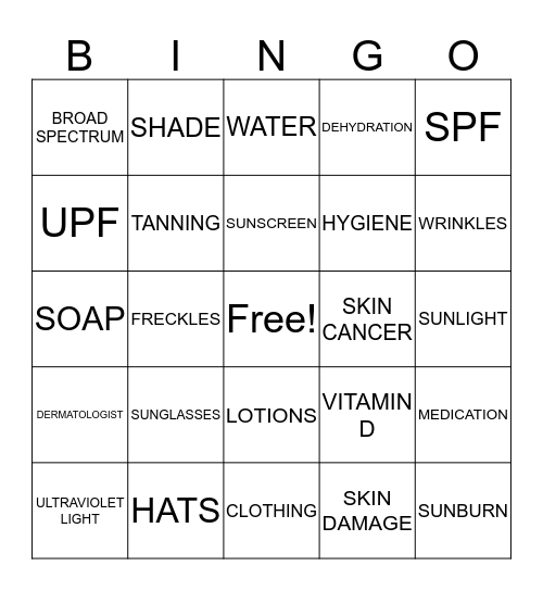 SKIN CARE BINGO Card