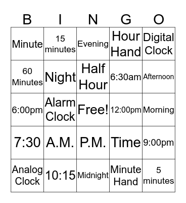 Time Bingo! Bingo Card