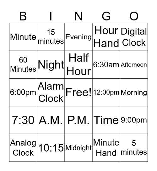 Time Bingo! Bingo Card