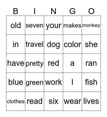 Word Tile Bingo Card