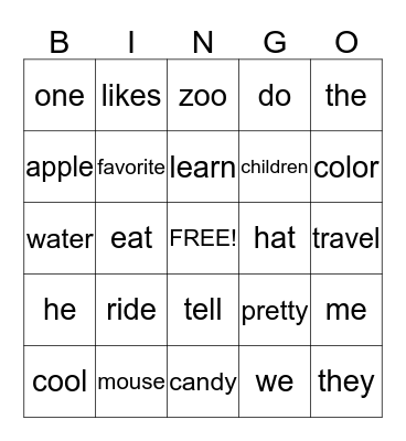 Word Tile Bingo Card