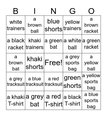 C1U5C Sports Clothes & Equipment Bingo Card