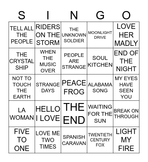 017 BEST OF THE DOORS Bingo Card