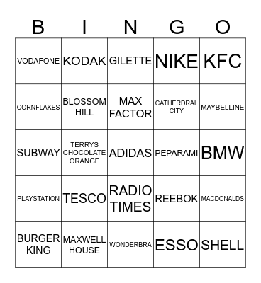 Famous Slogans Bingo Card