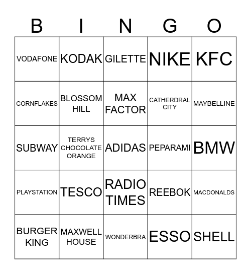 Famous Slogans Bingo Card