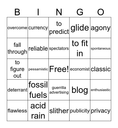 C1 NEW LANGUAGE REVISION Bingo Card