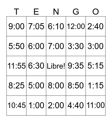 El Tiempo Bingo Card