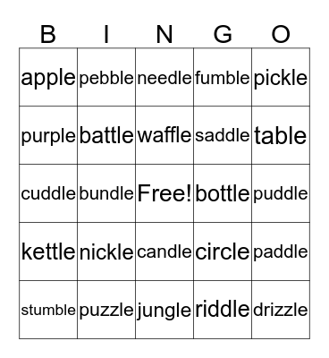Consonant   -le  Words Bingo Card