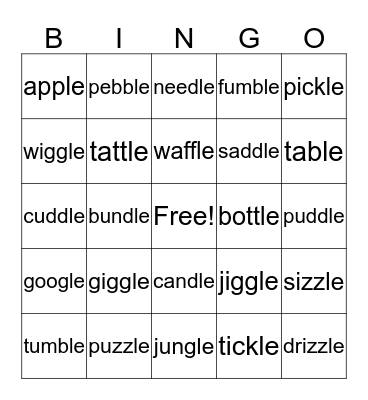 Consonant   -le  Words Bingo Card