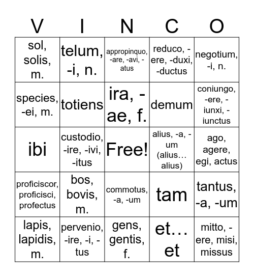 Imperfect Subjunctive Vocabulary Bingo Card