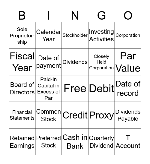 Accounting II Bingo Card