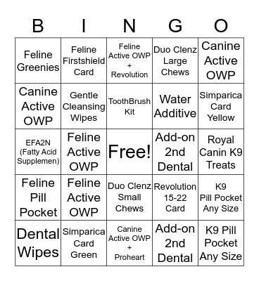 Banfield North Brentwood Bingo Card