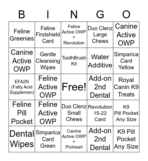 Banfield North Brentwood Bingo Card