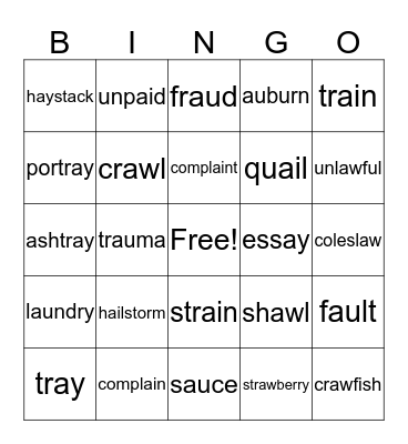 ai,ay,au,aw Bingo Card