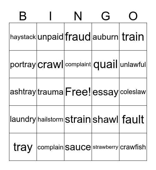 ai,ay,au,aw Bingo Card