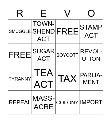 AMERICAN REVOLUTION Bingo Card