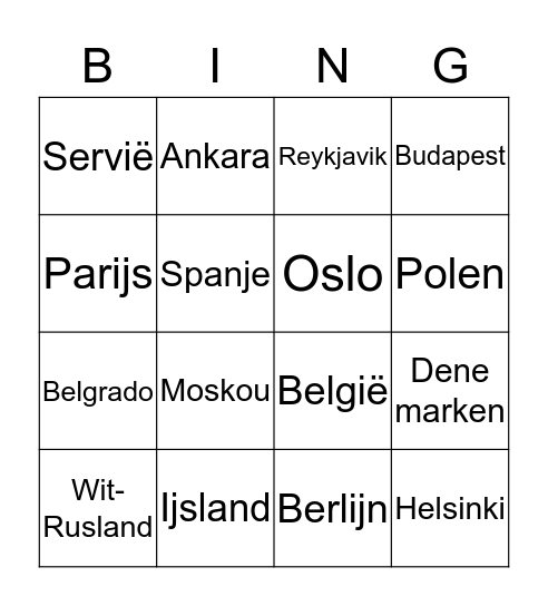 Topografie Europa Bingo Card