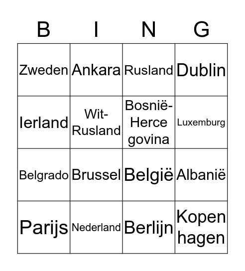 Topografie Europa Bingo Card
