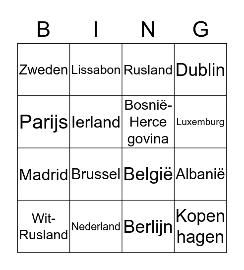 Topografie Europa Bingo Card