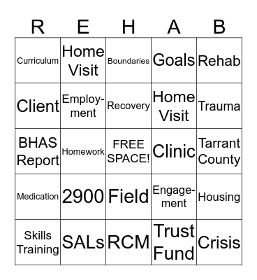 Rehab Bingo (1) Bingo Card