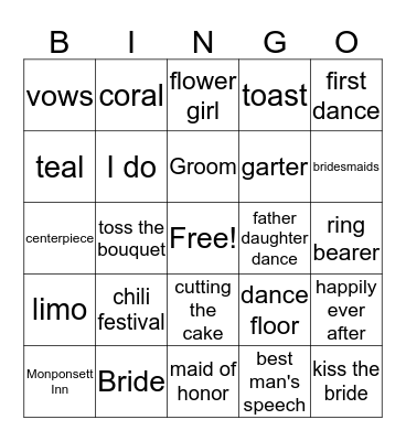 Shannon's Bridal Shower Bingo Card