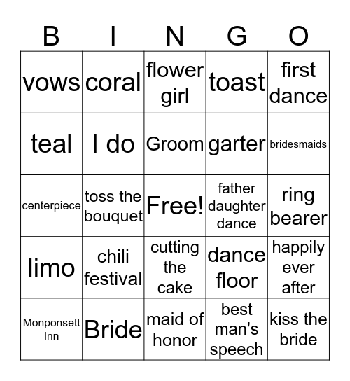 Shannon's Bridal Shower Bingo Card