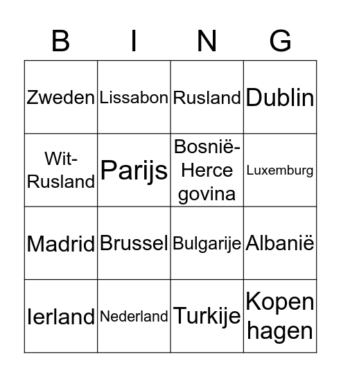 Topografie Europa Bingo Card