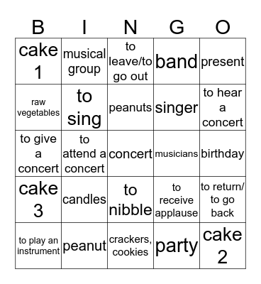 Party Concert Bingo Card