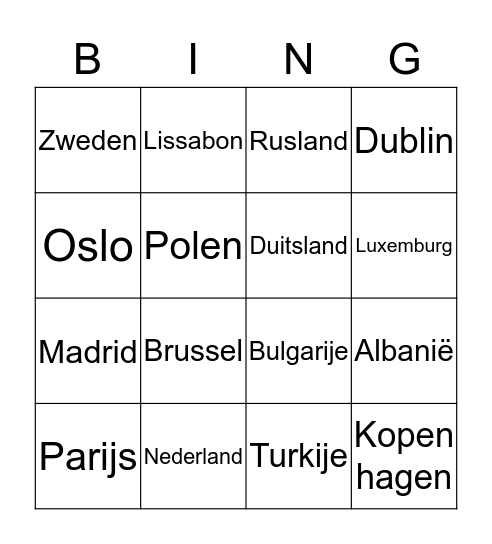 Topografie Europa Bingo Card