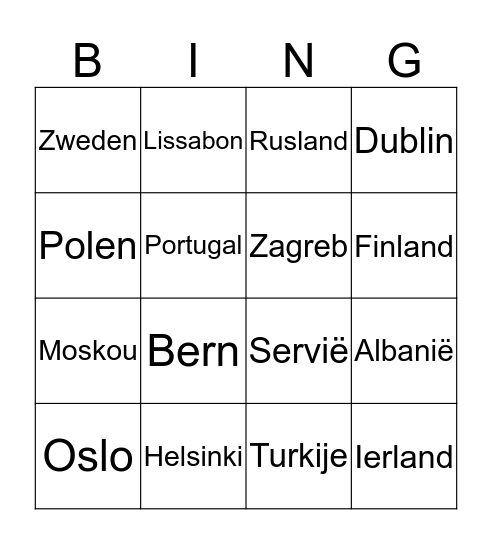 Topografie Europa Bingo Card