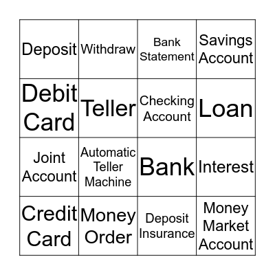 Banking Bingo Card