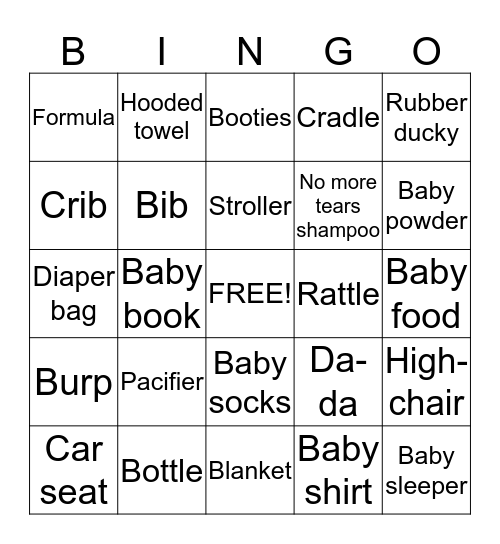 Baby Bingo! Bingo Card