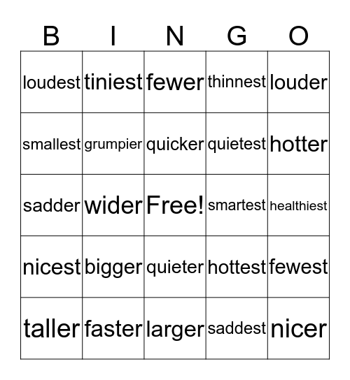 er and est Bingo Card