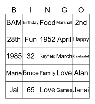 Happy Birthday Jai and BAM! Bingo Card