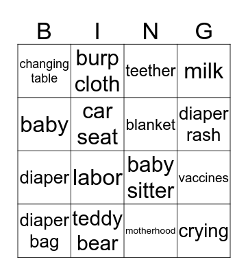 BABY SHOWER BINGO Card