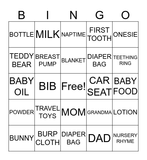 TY AND BRANDON'S BABY SHOWER Bingo Card